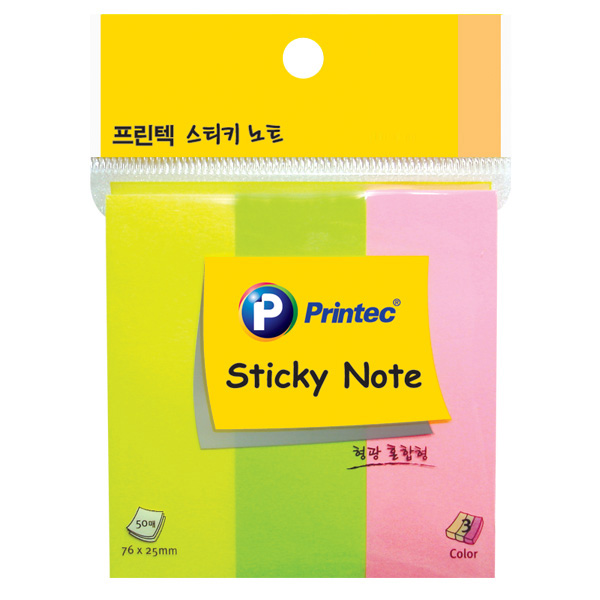 [한정]프린텍 스티키 노트 형광혼합형 3색 76x25mm A020 점착식 메모지